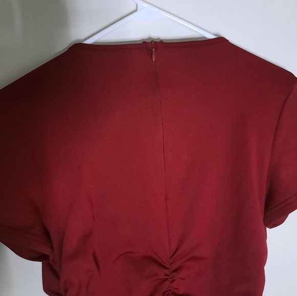 LAGSHIAN Wine Red Ruched Drawstring Bodycon Dress - Picture 4 of 6